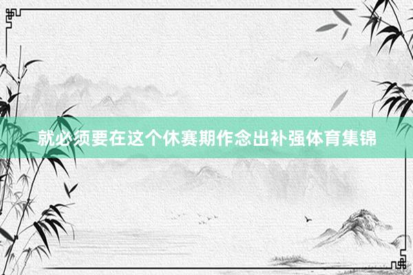 就必须要在这个休赛期作念出补强体育集锦